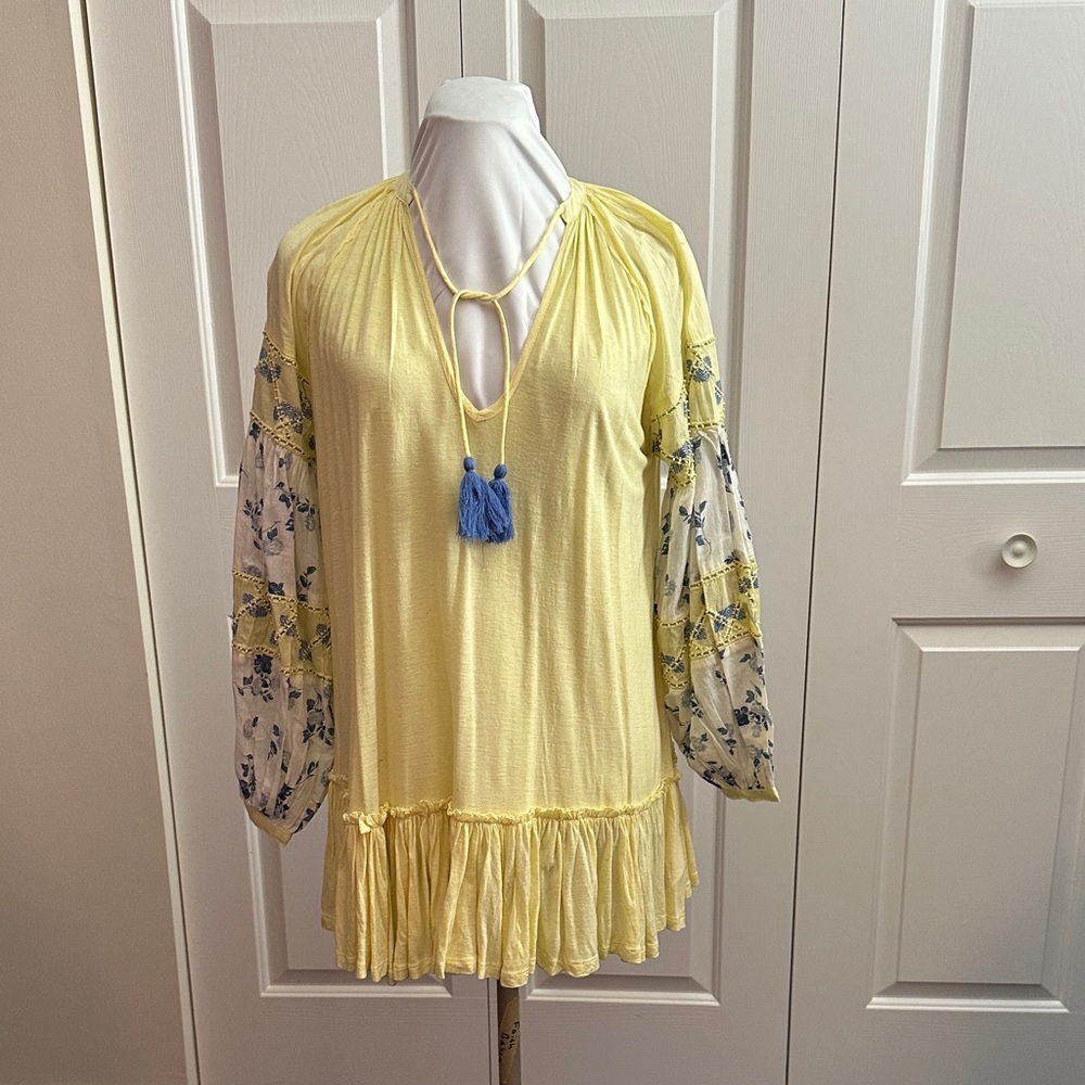 NWT -  Free People Yellow Tunic with Blue Tassels